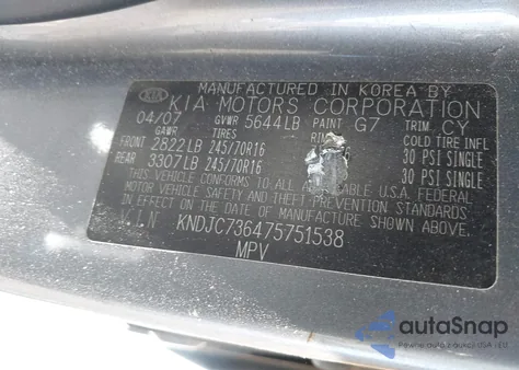 2007 Kia Sorento Lx z USA, uszkodzony, nr VIN KNDJC736475751538